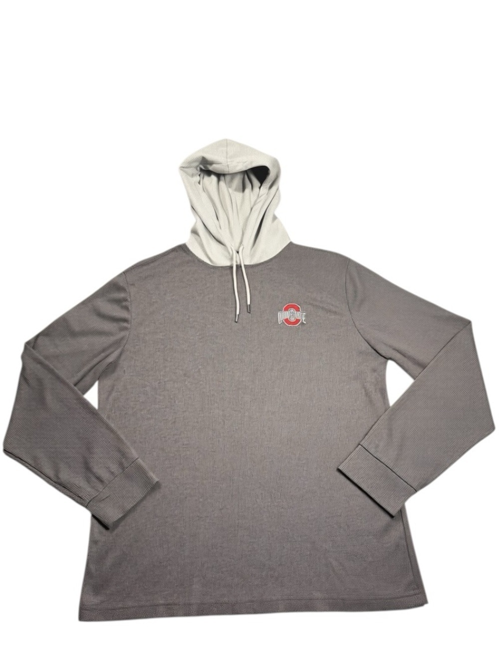 Colosseum Large Ohio State Gray Long-Sleeve Waffle Knit Hooded Shirt Hoodie